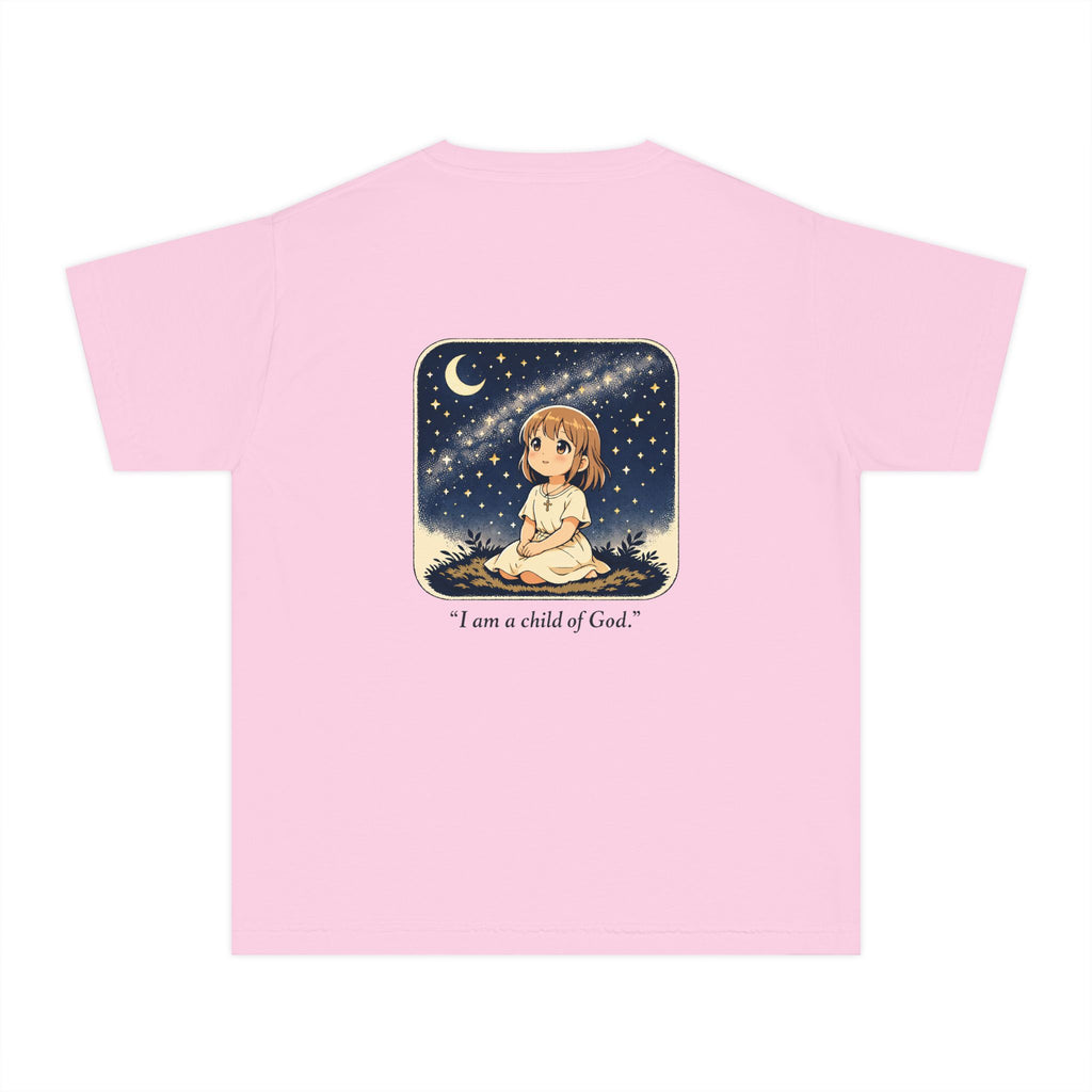Youth Tee — "I Am a Child of God" Cute Starry Night Illustration