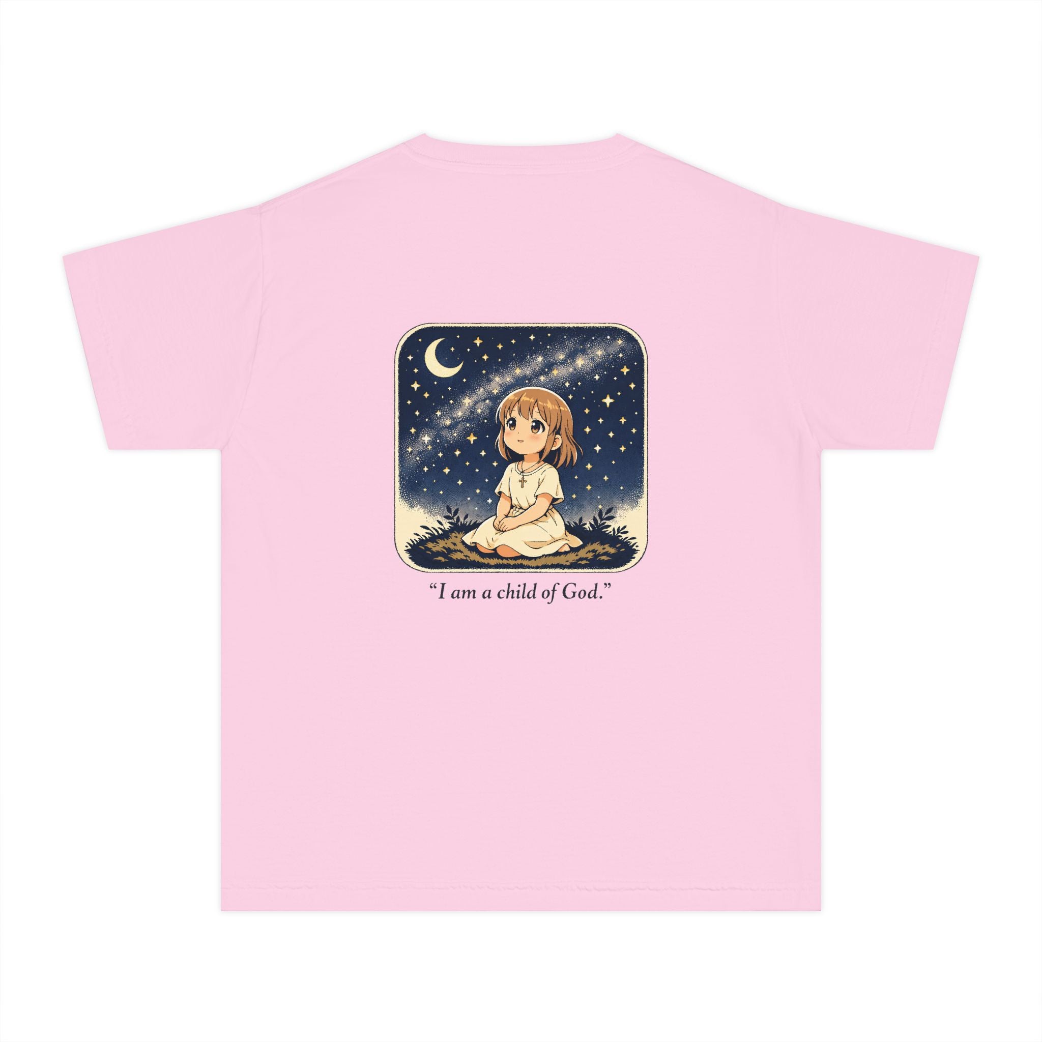 Youth Tee — "I Am a Child of God" Cute Starry Night Illustration