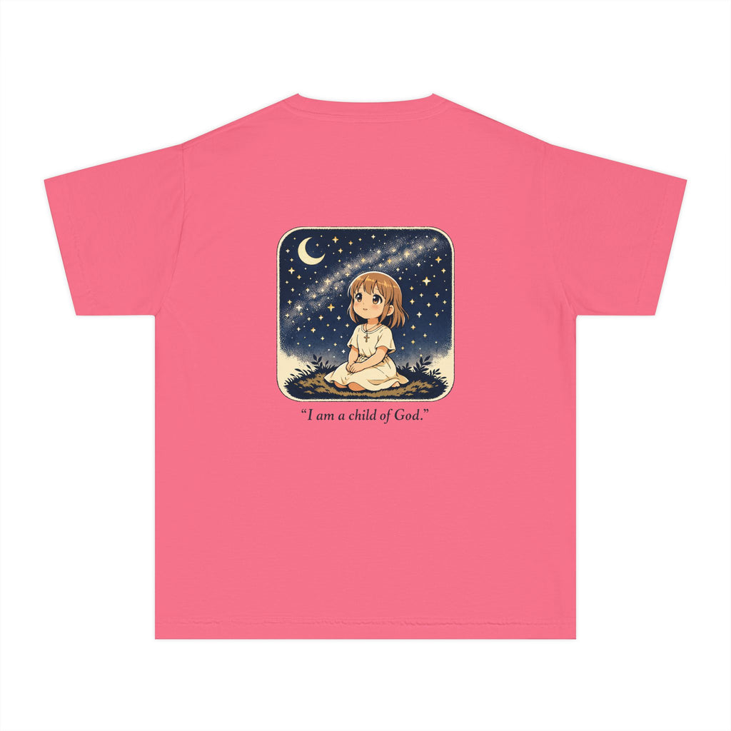 Youth Tee — "I Am a Child of God" Cute Starry Night Illustration