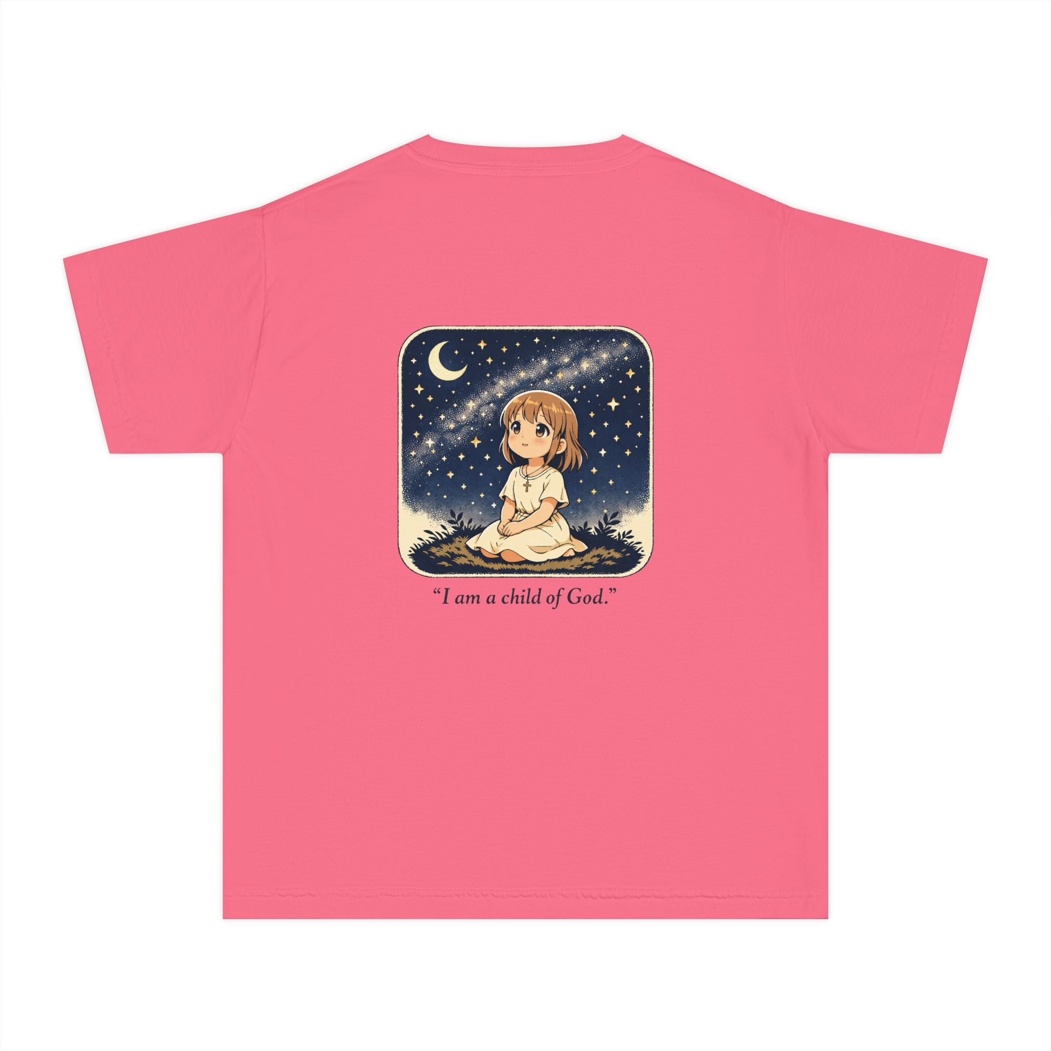 Youth Tee — "I Am a Child of God" Cute Starry Night Illustration