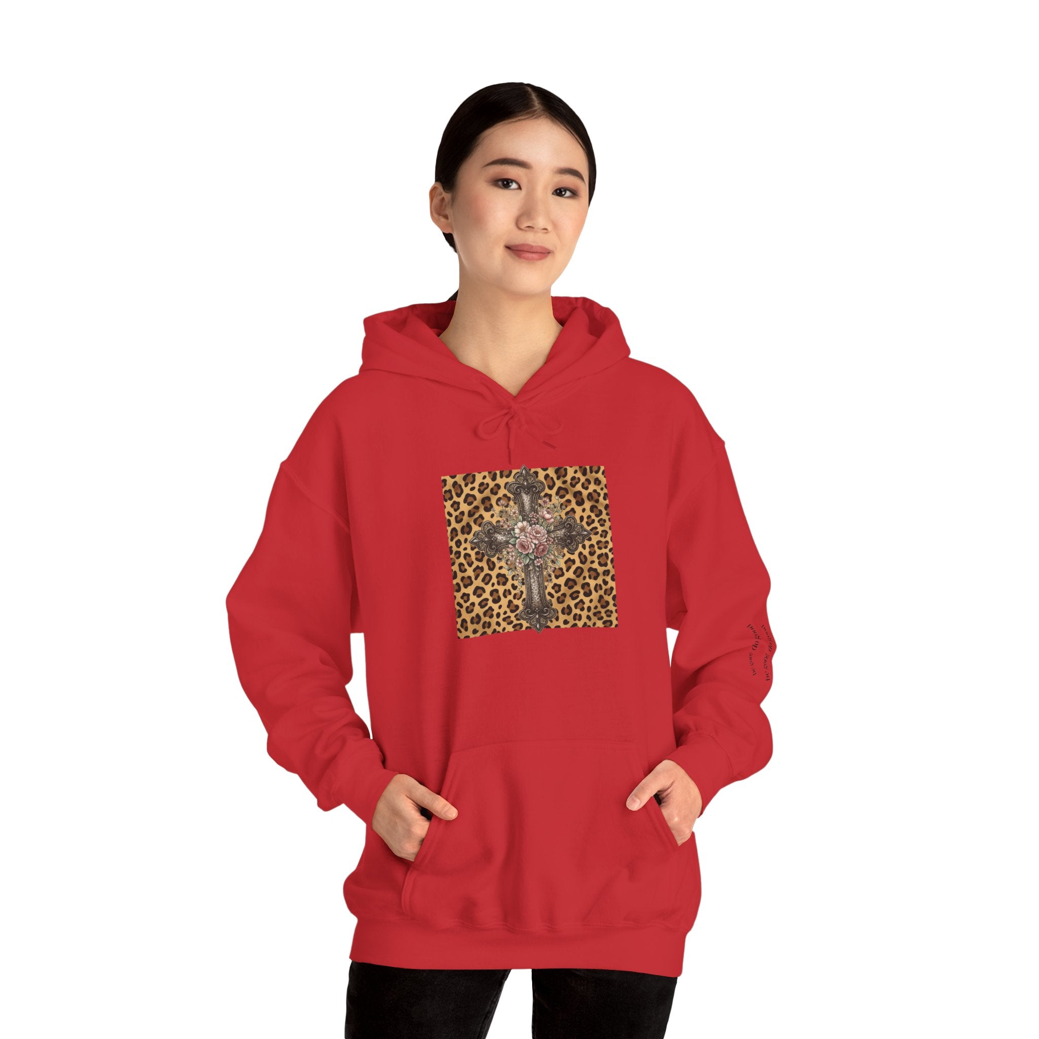 Leopard Cross Graphic Hoodie | Floral Rosary Crucifix Design