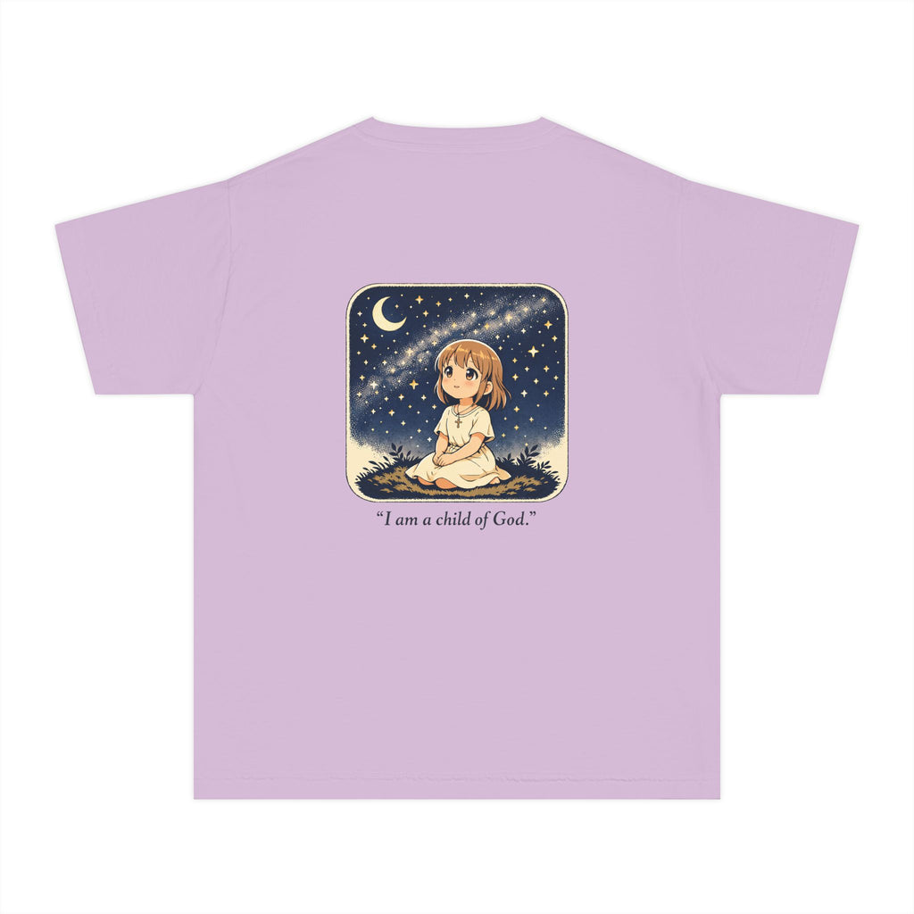 Youth Tee — "I Am a Child of God" Cute Starry Night Illustration