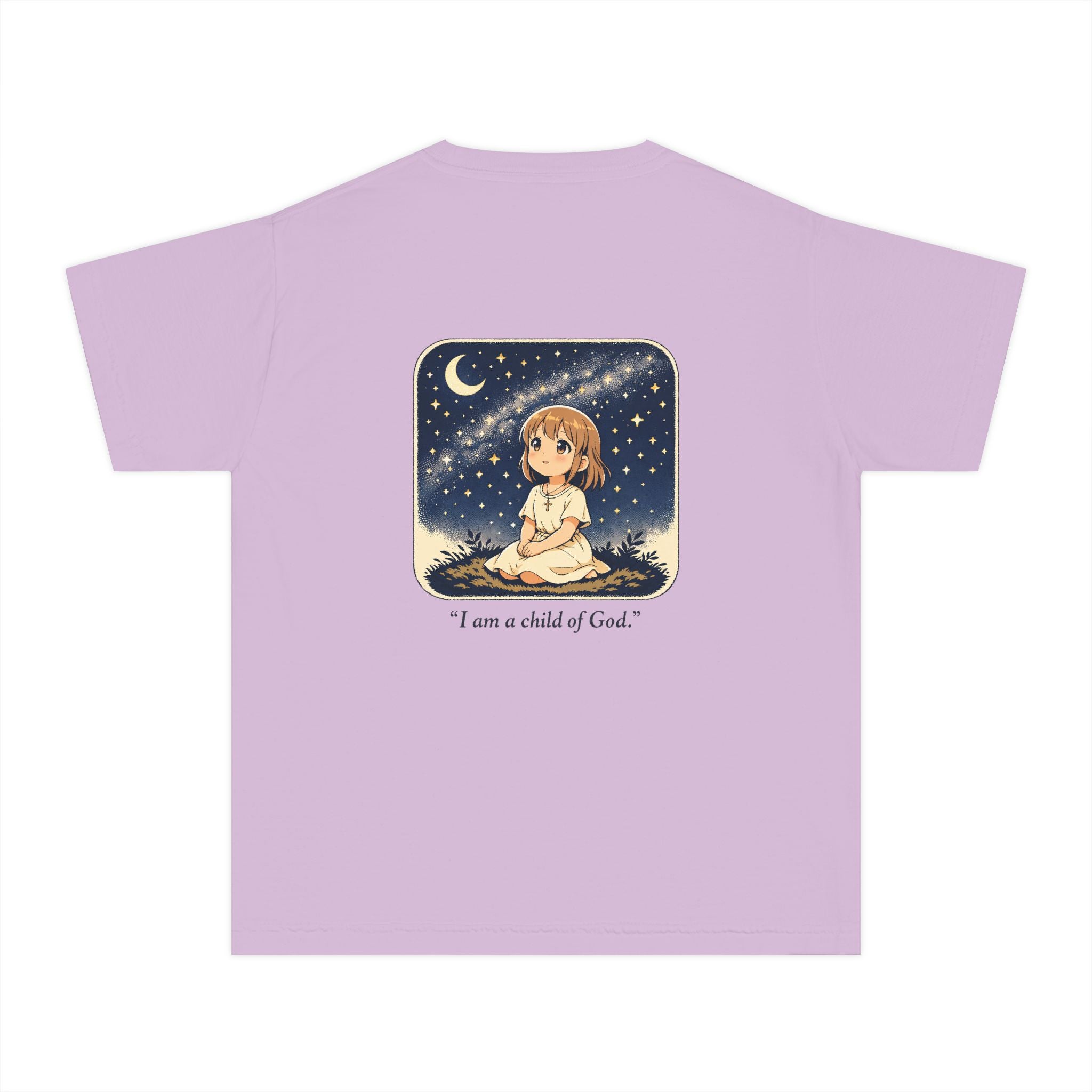 Youth Tee — "I Am a Child of God" Cute Starry Night Illustration