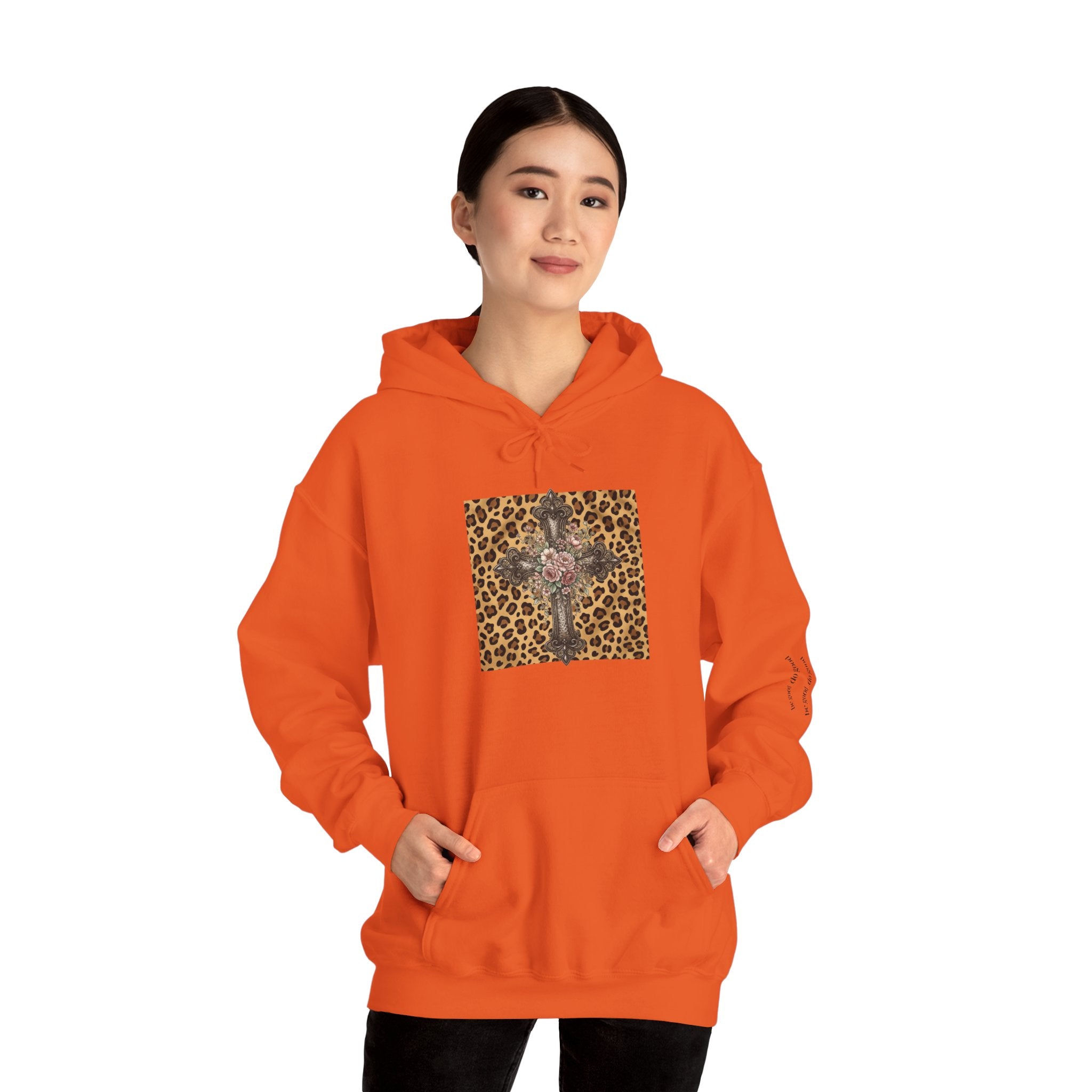 Leopard Cross Graphic Hoodie | Floral Rosary Crucifix Design