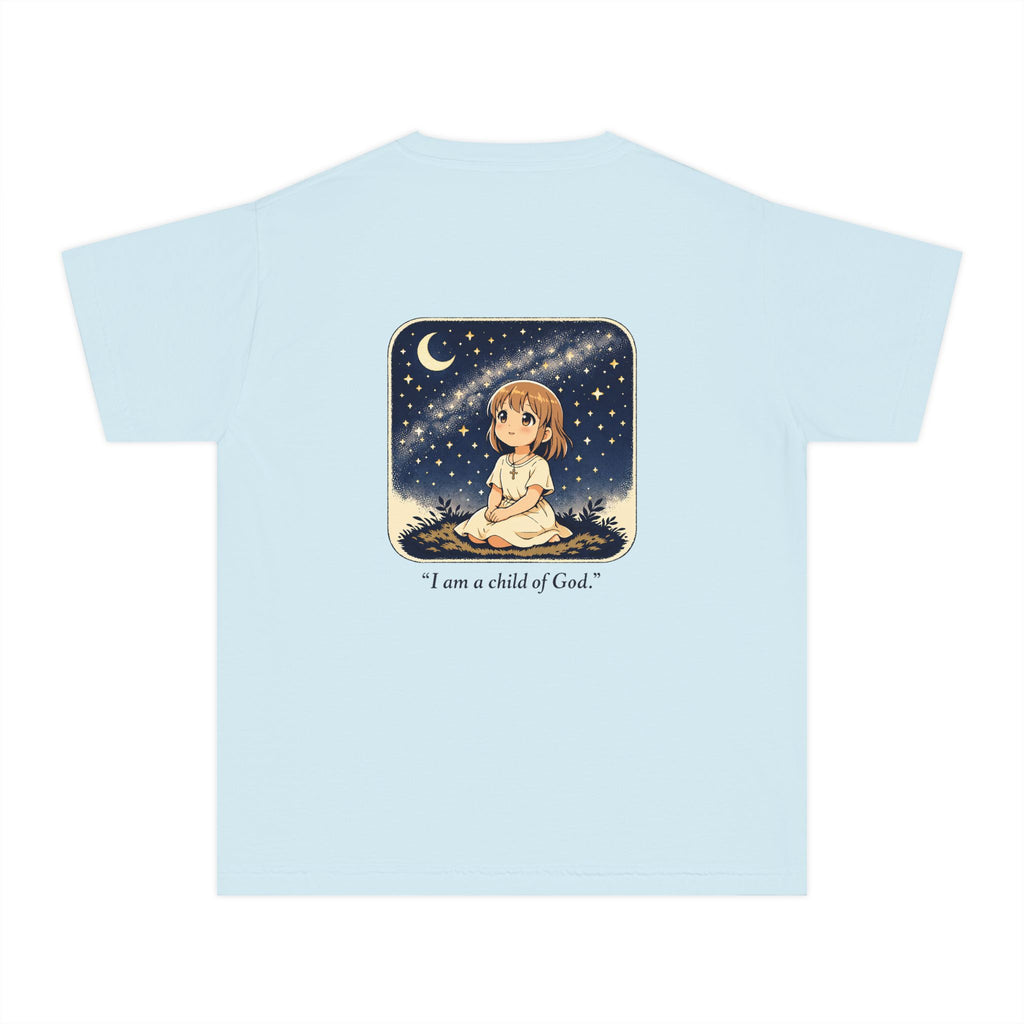 Youth Tee — "I Am a Child of God" Cute Starry Night Illustration
