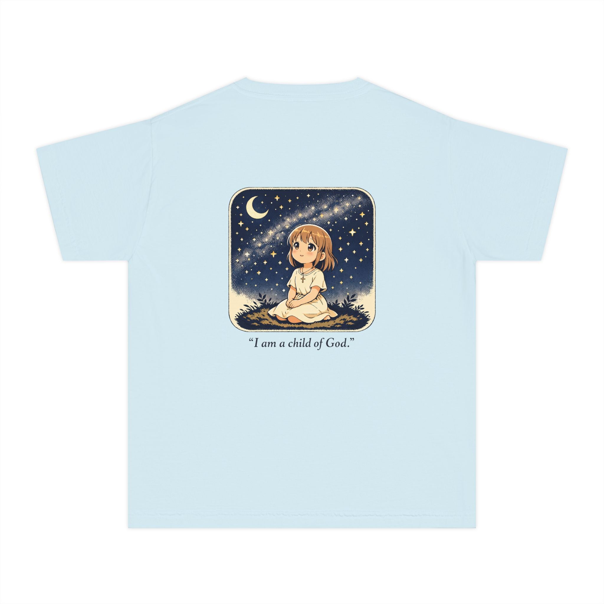 Youth Tee — "I Am a Child of God" Cute Starry Night Illustration