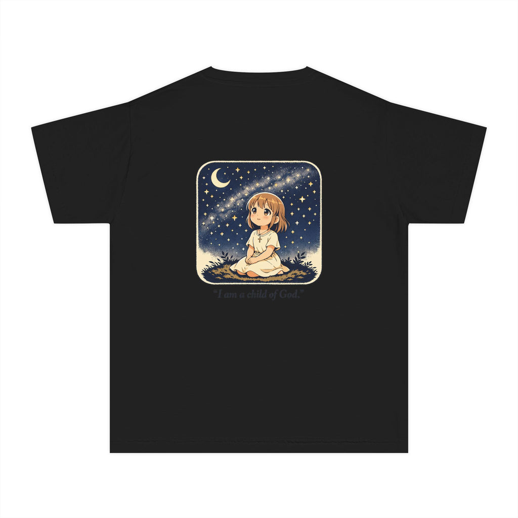Youth Tee — "I Am a Child of God" Cute Starry Night Illustration