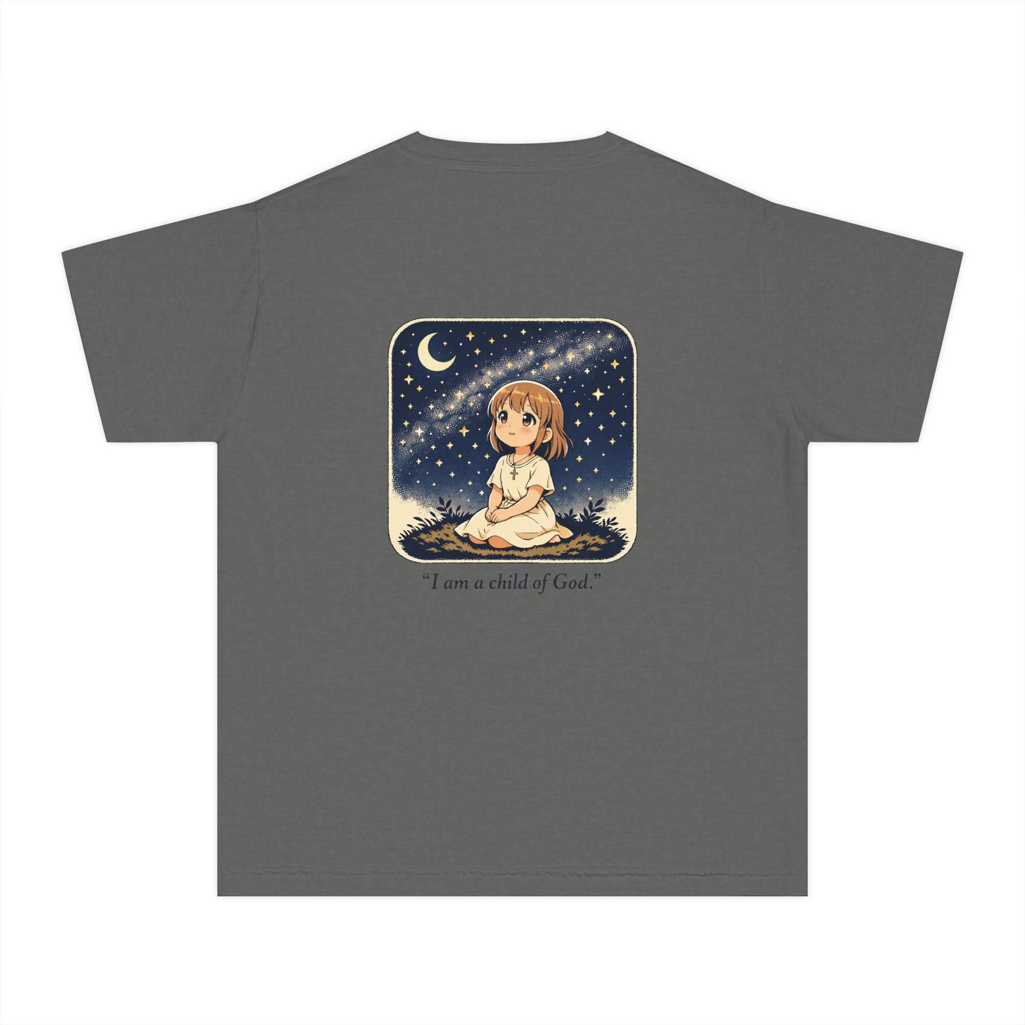 Youth Tee — "I Am a Child of God" Cute Starry Night Illustration