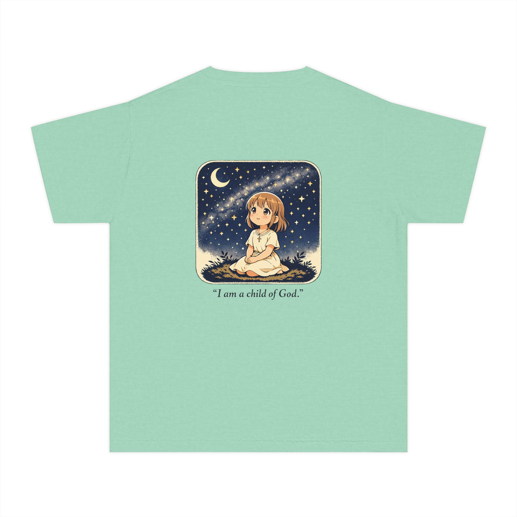 Youth Tee — "I Am a Child of God" Cute Starry Night Illustration