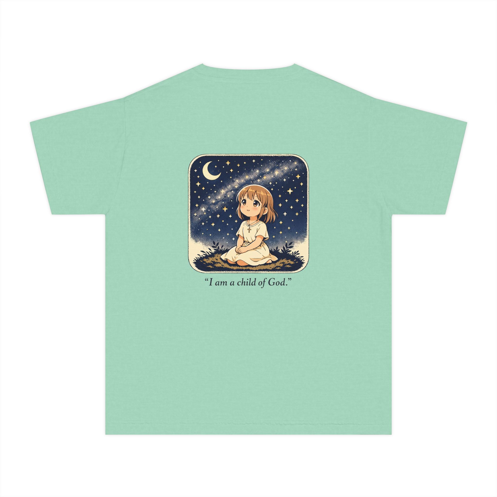 Youth Tee — "I Am a Child of God" Cute Starry Night Illustration