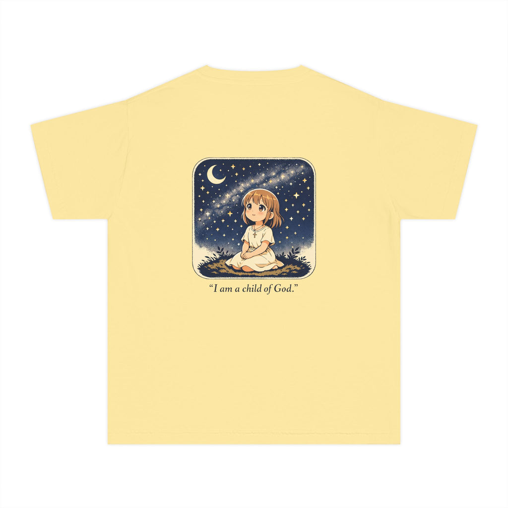 Youth Tee — "I Am a Child of God" Cute Starry Night Illustration