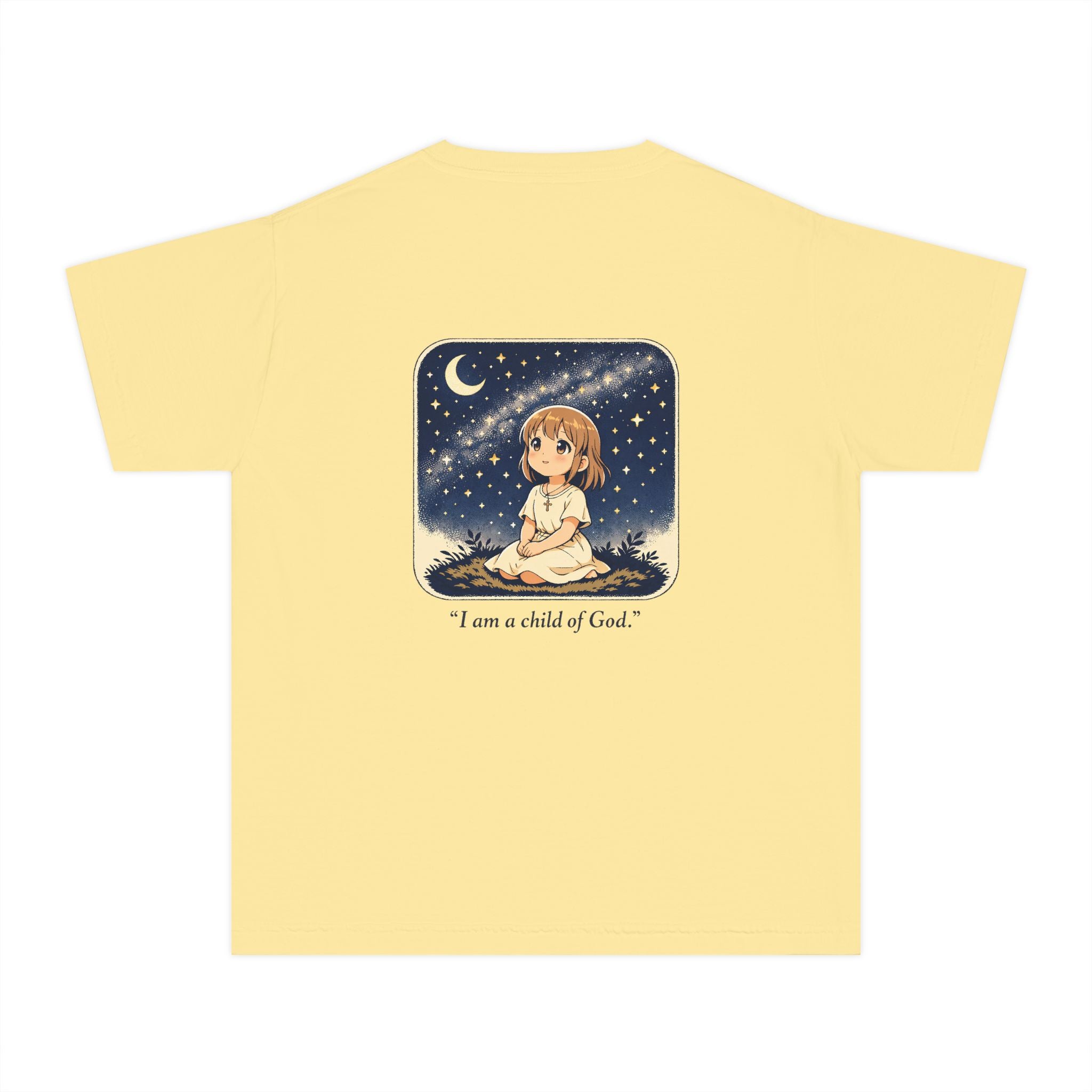 Youth Tee — "I Am a Child of God" Cute Starry Night Illustration