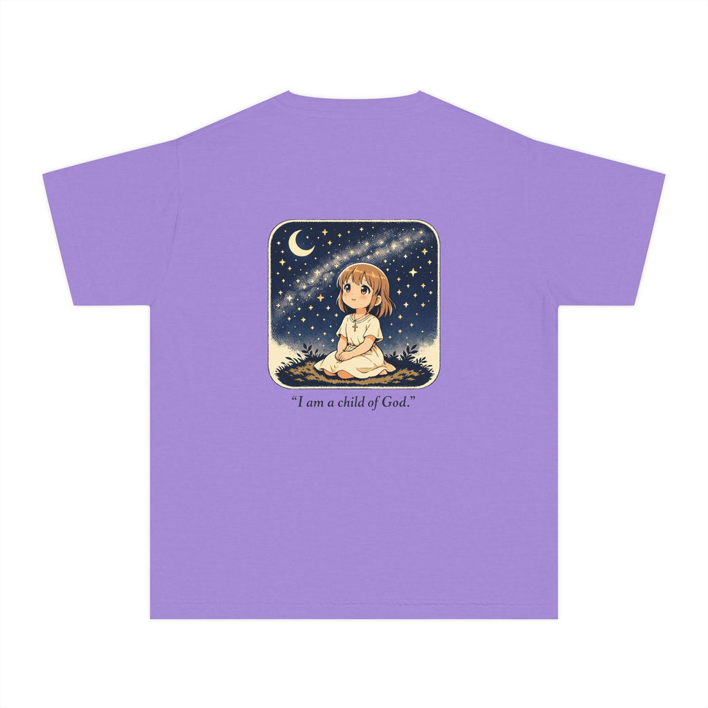 Youth Tee — "I Am a Child of God" Cute Starry Night Illustration