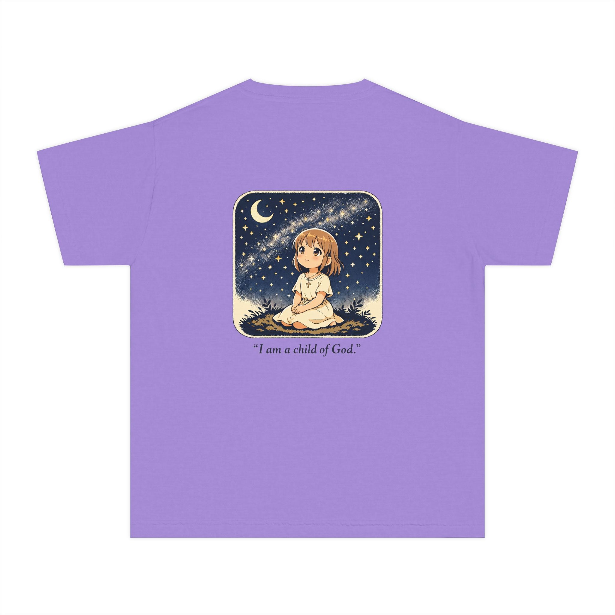 Youth Tee — "I Am a Child of God" Cute Starry Night Illustration