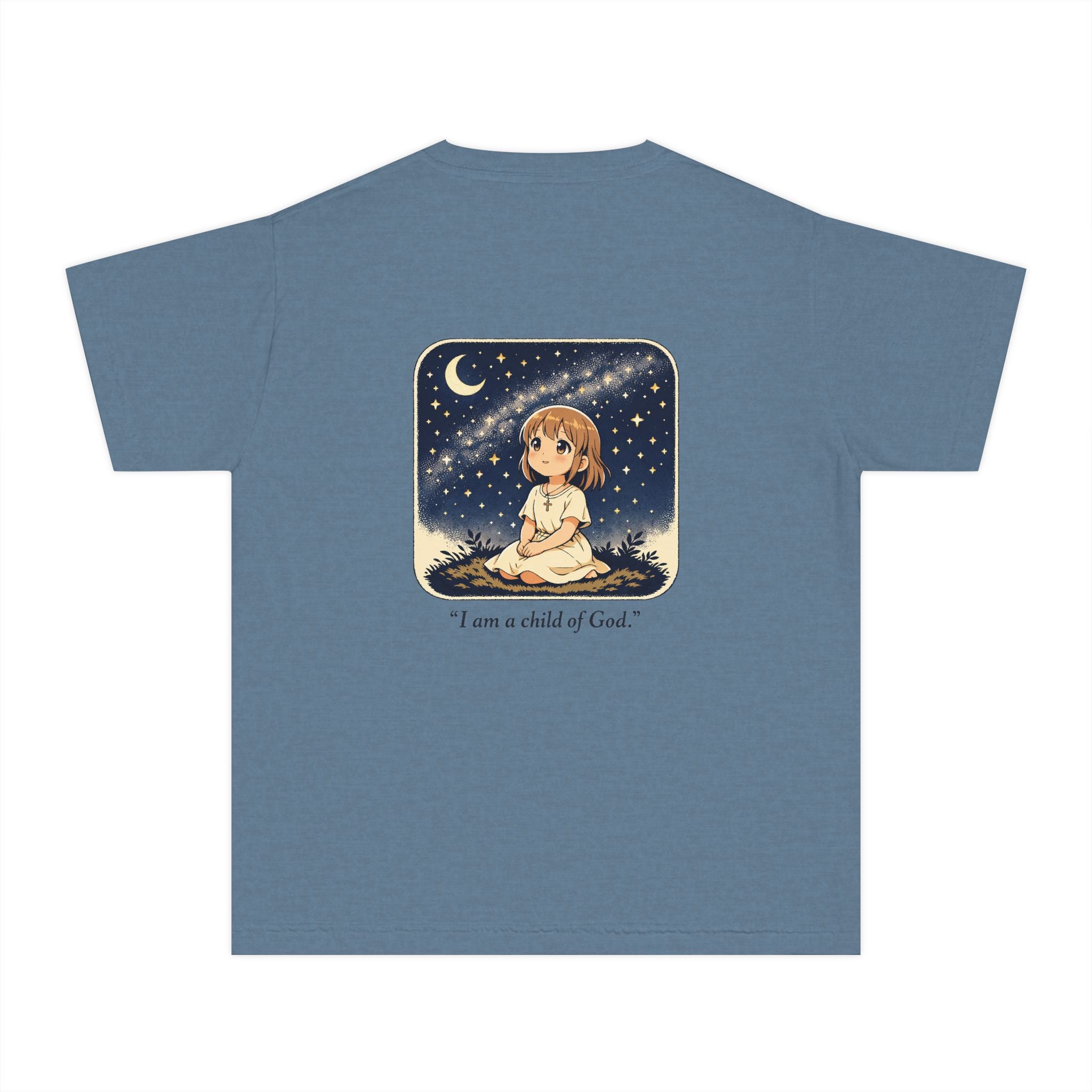 Youth Tee — "I Am a Child of God" Cute Starry Night Illustration
