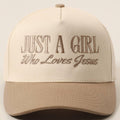 Just A Girl Who Loves Jesus Embroidered Two Tone Vintage Style Trucker Hat
